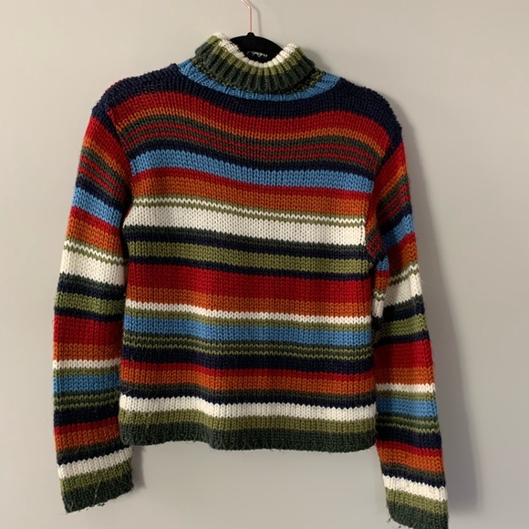 Vintage chunky turtleneck striped retro sweater - Picture 3 of 5